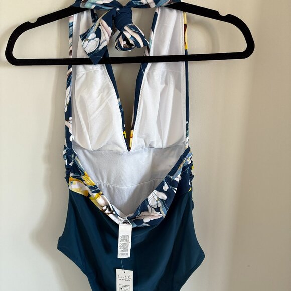 BNWT Cupshe Halter Backless One Piece Swim Floral and Teal Size M - Picture 4 of 7